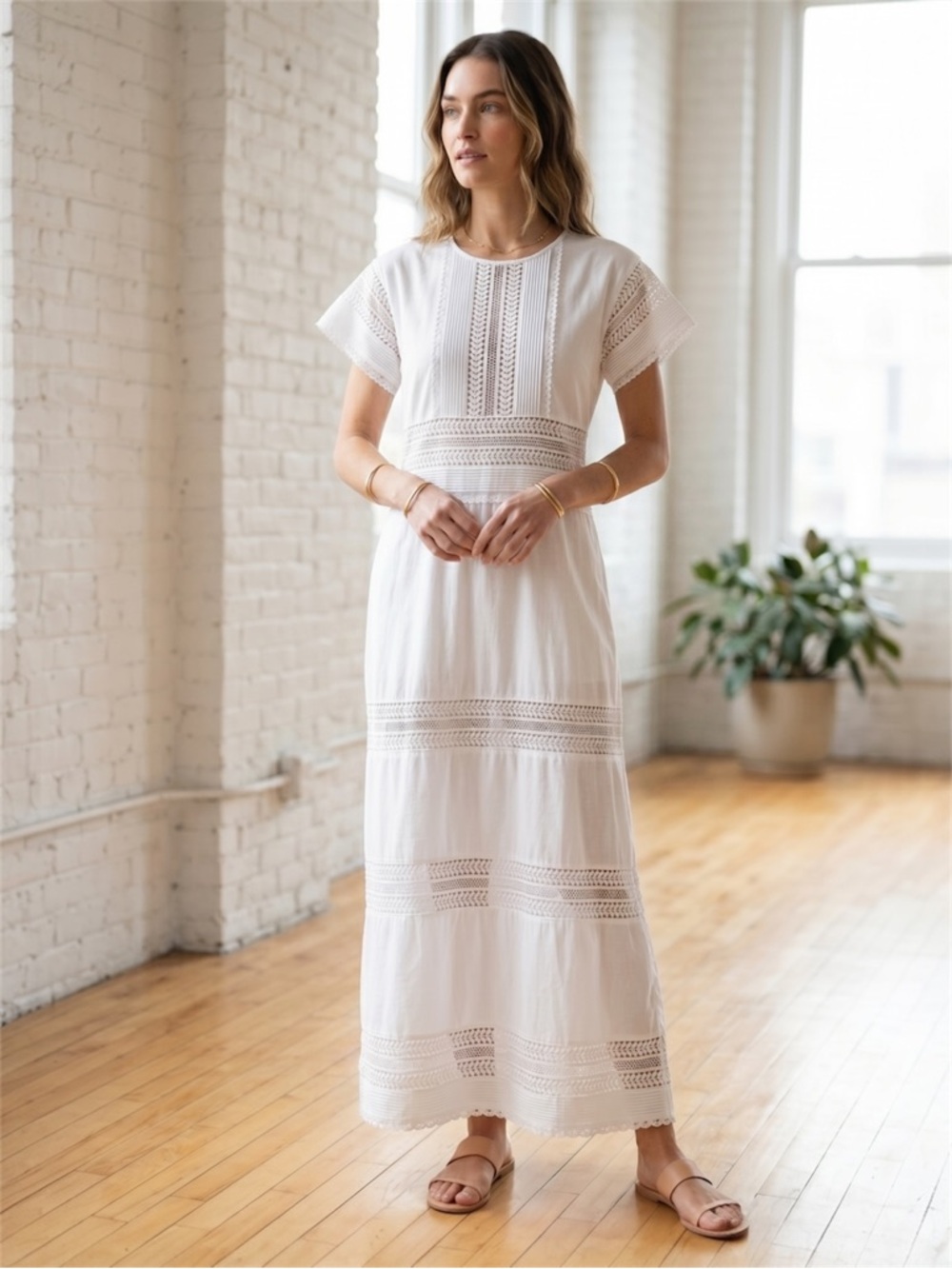 Banana Republic Auriene Lace Maxi Dress White Size Medium